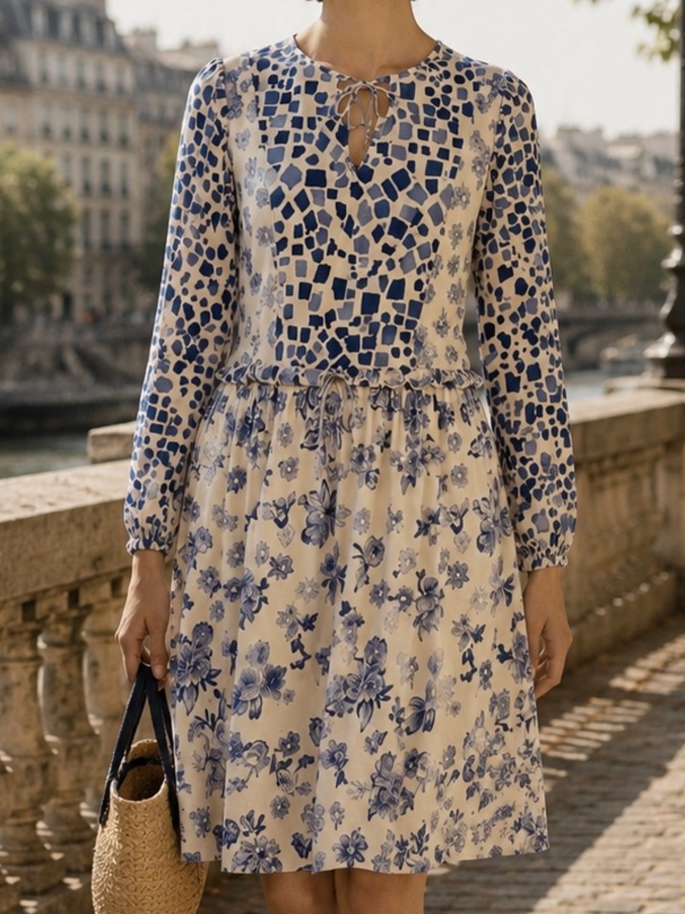 TOLANI White + Blue Floral Boho Hippie Festival Beach Summer Dress M